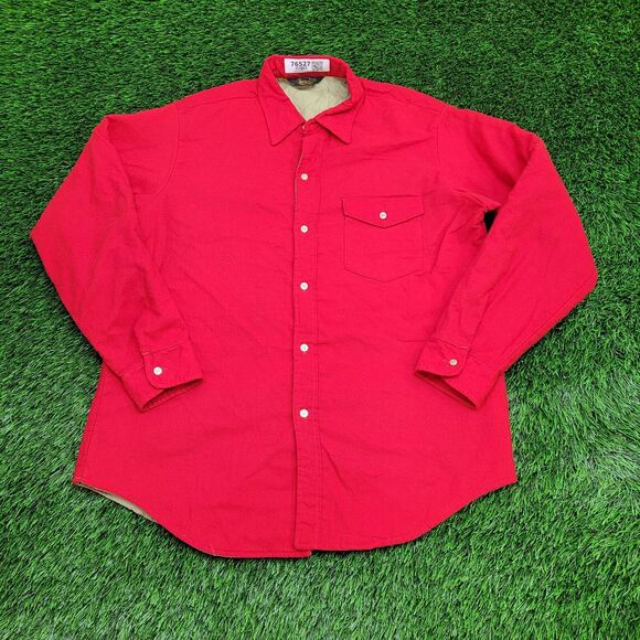Vintage 80s LEE Button Shirt Large 23x30 Red Quilted-Lined - Picture 1 of 11